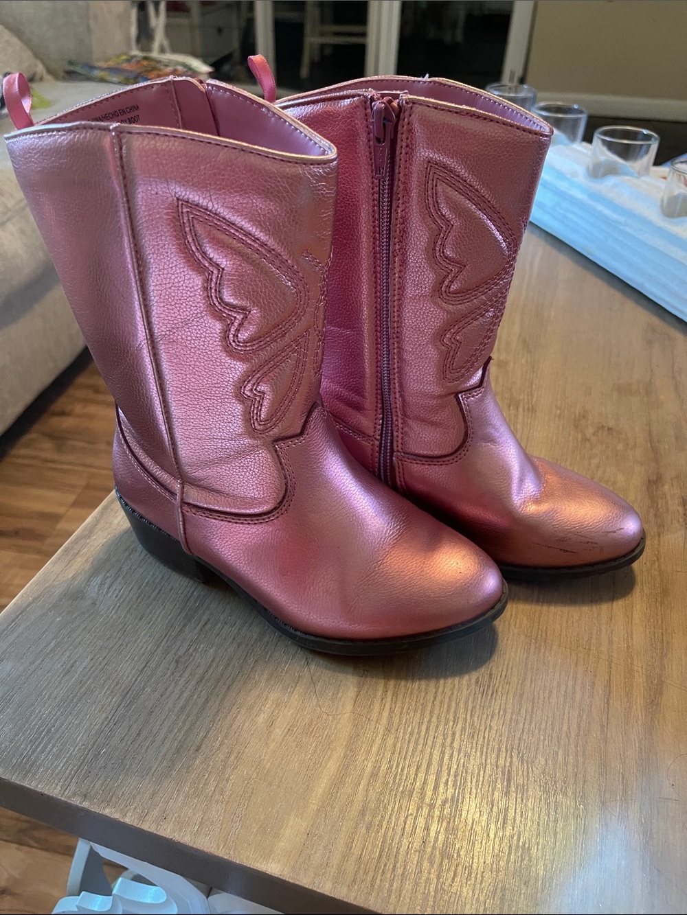 Old Navy Metallic Pink Girls' Cowboy Boots with Butterfly Detail